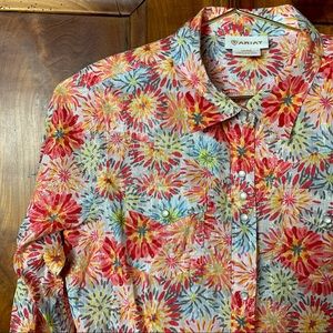 Ariat Button Down Silver String Floral Long Sleeve Top- Sz M